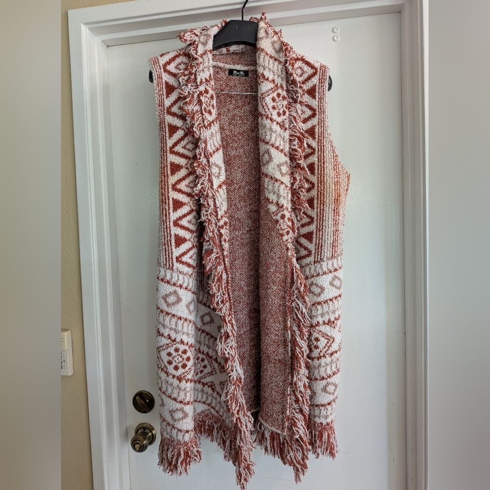 Miss Me colorful knit fringe boho sweater vest  Women's Southwestern Print XL.